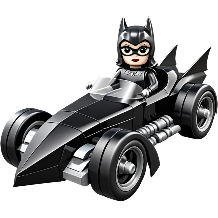  aerodynamic opulent dark knight futuristic concept Catwoman Batgirlmobile loosely based on 1977 Buick coupe  roadster racing Lego (flat long straight faceted mechanical body) winged stealthy street hot rod  emoji