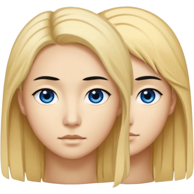 A depiction of a dual-faced individual, with the left side featuring light skin, golden hair, and blue eyes, and the right side presenting an Asian appearance with black hair and dark eyes. emoji