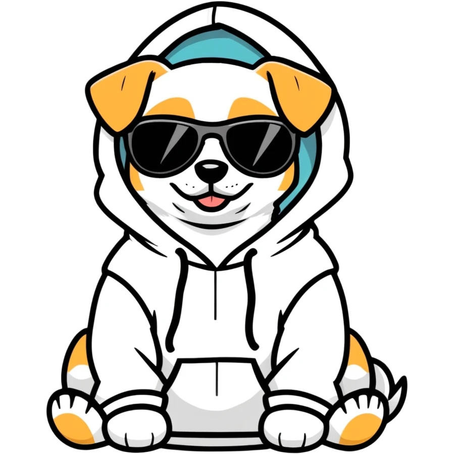 Dog wearing a hoodie and sunglasses  emoji