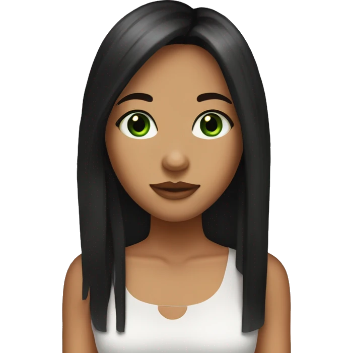 girl a little taned with curtain bangs, green eyes and black long hair emoji