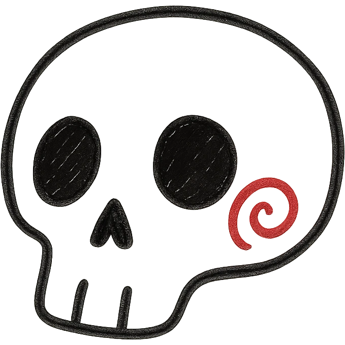 Add a red spiral to the cheek of the skull, keep the hand drawn style with sketchy lines, no fill, preserve transparent background. emoji