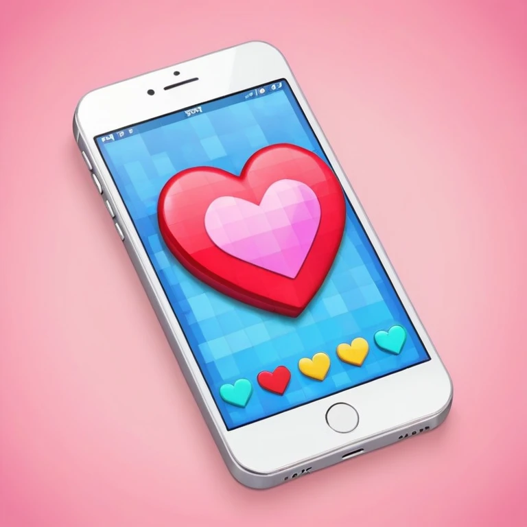 a phone showing a room on its screen with a heart emoji