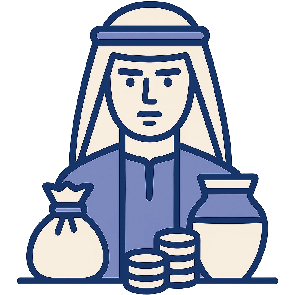 a trader wearing a keffiyeh Arab headscarf, serious expression, flat modern style, Middle Eastern trading theme emoji