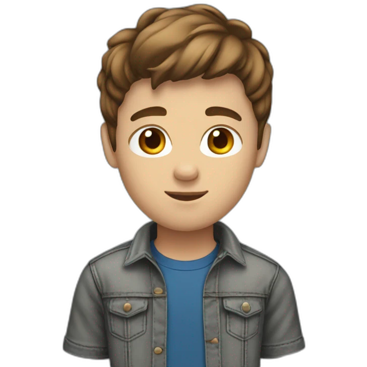 boy with brown hair grey t-shirt blue jeans and black shooses emoji