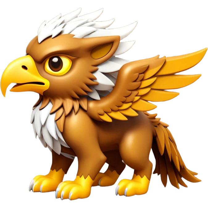 Clash of Clans aesthetic: Cinematic fierce lightning gryphon Beast Emoji, rendered in a 3D vector-style similar to standard emojis with minimal shading and bold, simplified shapes. A compact, isometric mythical creature with wild, majestic features and fierce yet endearing eyes, softly glowing with a primal enchanted charm. Simplified yet unmistakably iconic, highly detailed and consistent, glowing with a soft radiant shine and high polish. Stylized with a touch of mythical wildness and a soft glowing outline, capturing the essence of a legendary beast with a friendly, playful allure! emoji