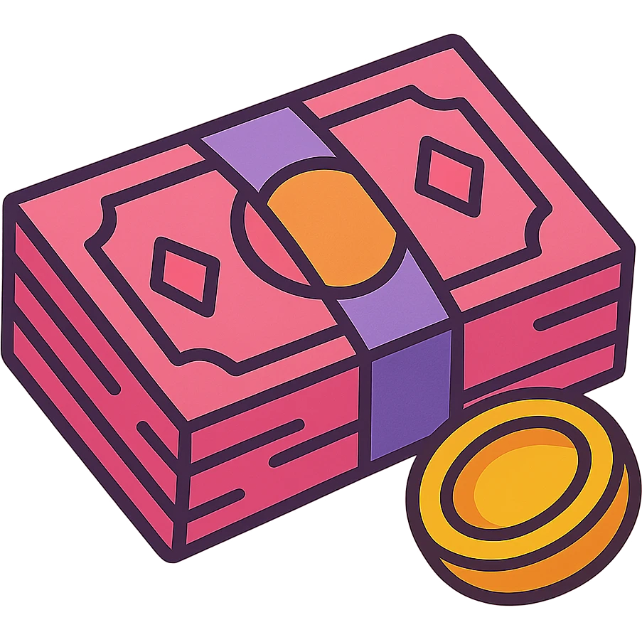 pink money, stylized, playful, cartoon, no text emoji
