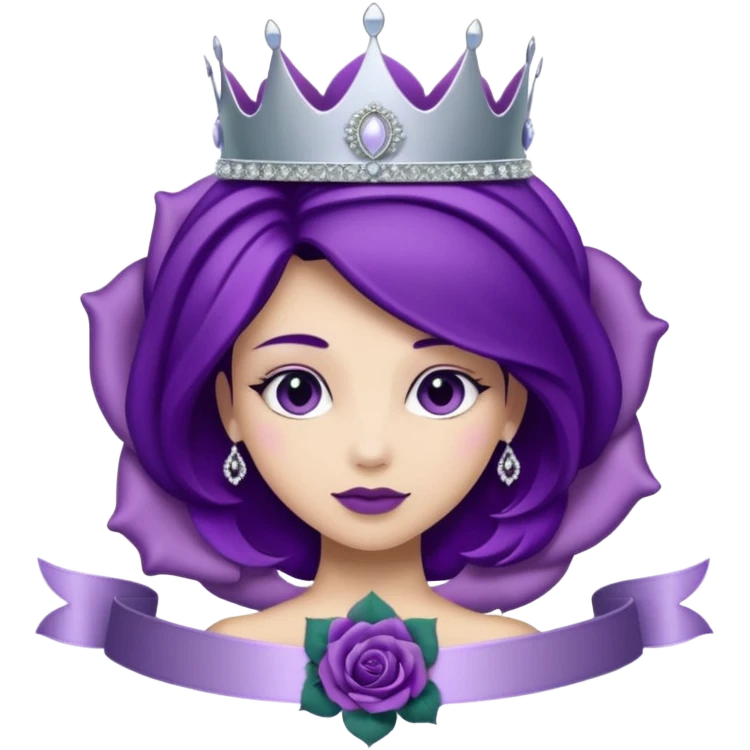 Purple shadow rose silver circle plaque with silver tiara emoji