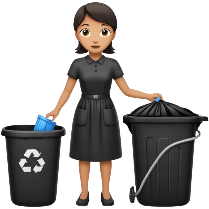 full body housekeeper putting black trash bag in the trash can emoji