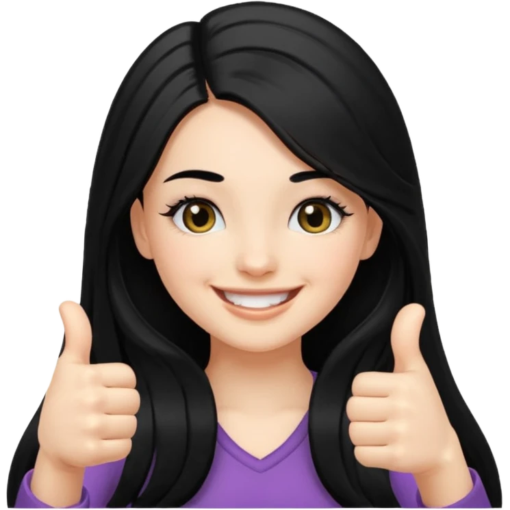una chica sonriendo con un pulgar hacia arriba con el pelo largo negro y pestañas  emoji