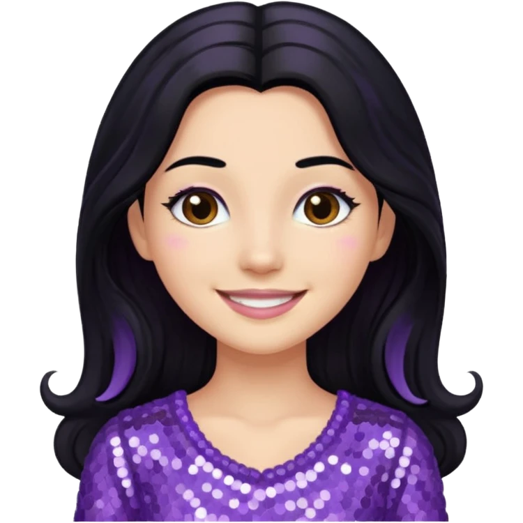 Esther from The Bible with long black hair, lavender sequin outfit emoji