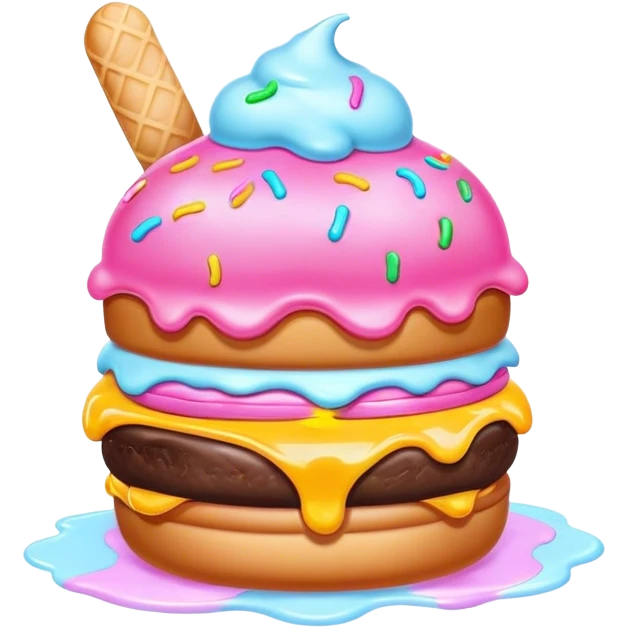 Melted neon kawaii pastel ice cream burger emoji