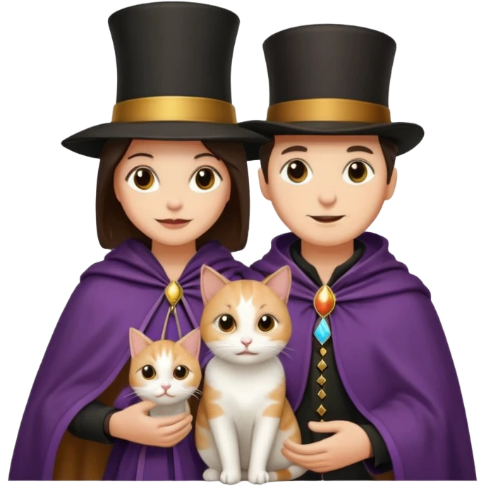 magician couple and their pet cat emoji
