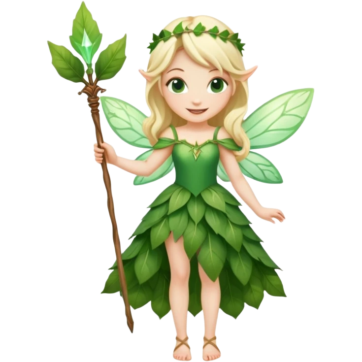 blonde fairy in plant dress with magic wand smiling  emoji