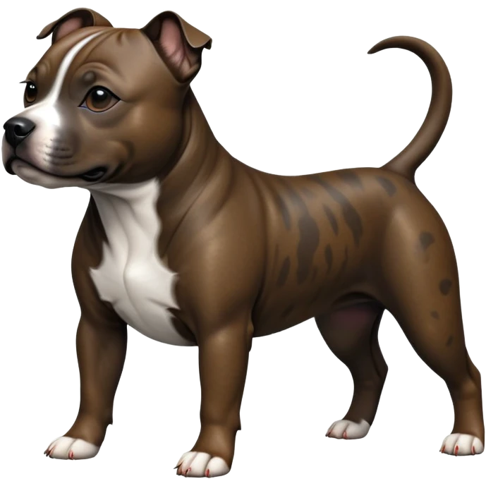 cinematic-[Staffordshire bull terrier]-realistic-full-body-standing-emoji,-tail-resting-loosely-beside-its-paws,-head-tilted-dramatically, -sleek-[dark solid brindle]-fur,-simplified-yet-realistic-focused-features,-highly-detailed,-glowing-with-an-almost-sarcastic-glow emoji