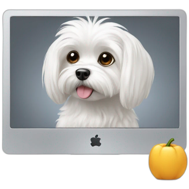 maltese dog looking at COMPUTER screen emoji