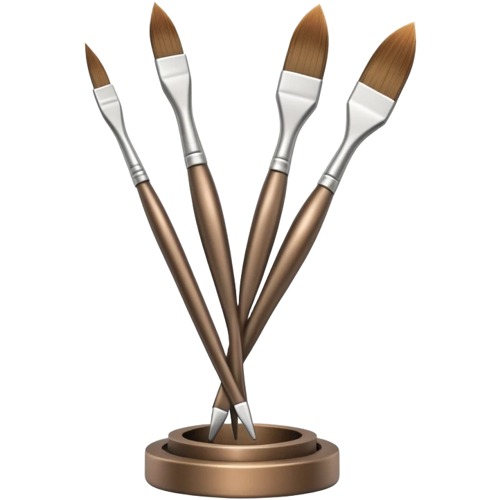 A paintbrush that transforms into a human metal silhouette sculpture, symbol of artistic identity, with a bronze or silver metallic finish emoji