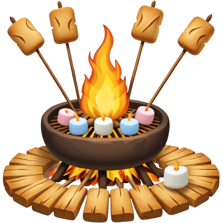 bonfire, with marshmallows on skewers, campfire emoji