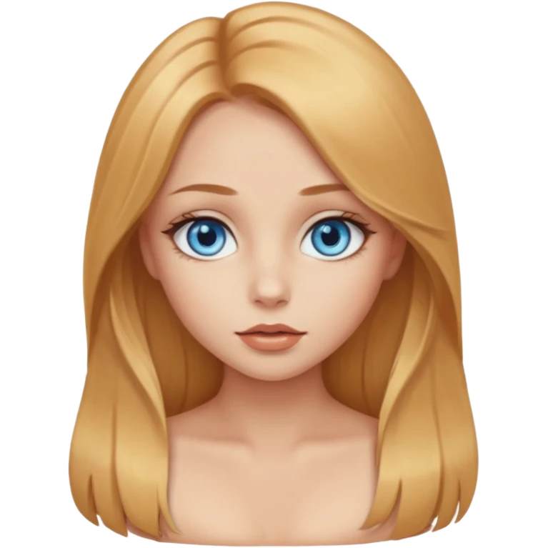 A beautiful blue-eyed girl with long golden-copper blonde hair, full lips, large eyes, and bare breasts emoji