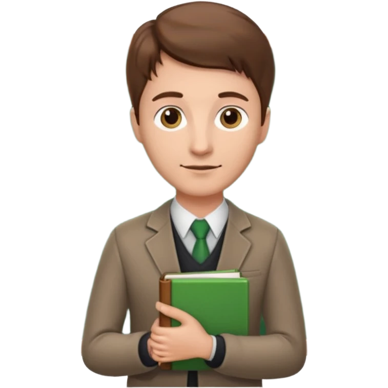 The standing Teacher has a book in his hand and a green board behind him. emoji