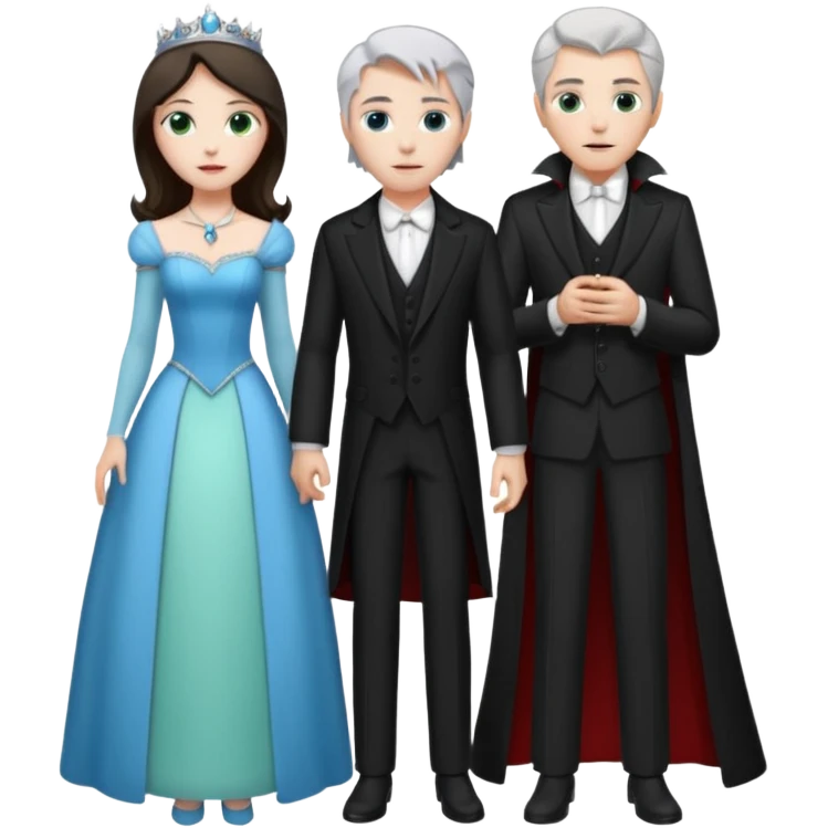 A tall vampire man with gray hair and blue eyes standing by a princess with light brown hair and green eyes emoji
