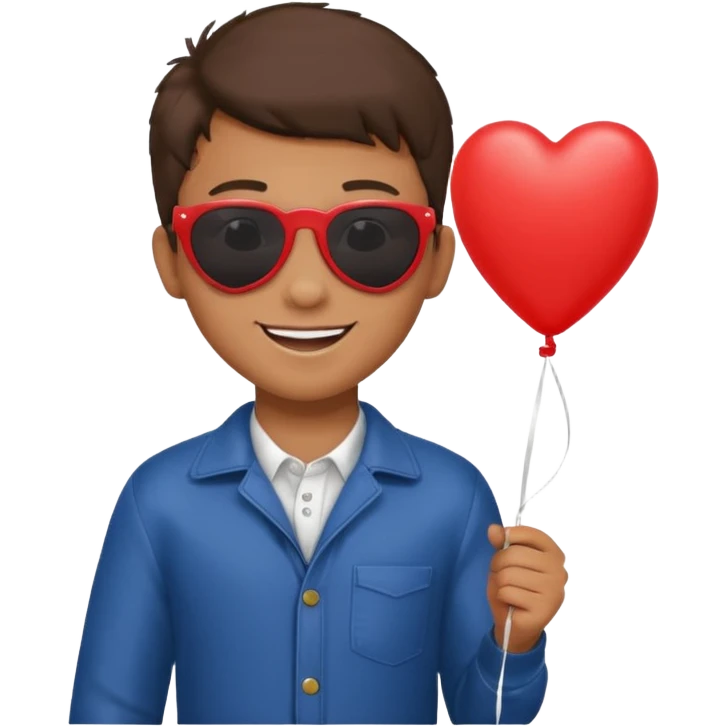 boy with sun glasses holding red heart balloon emoji