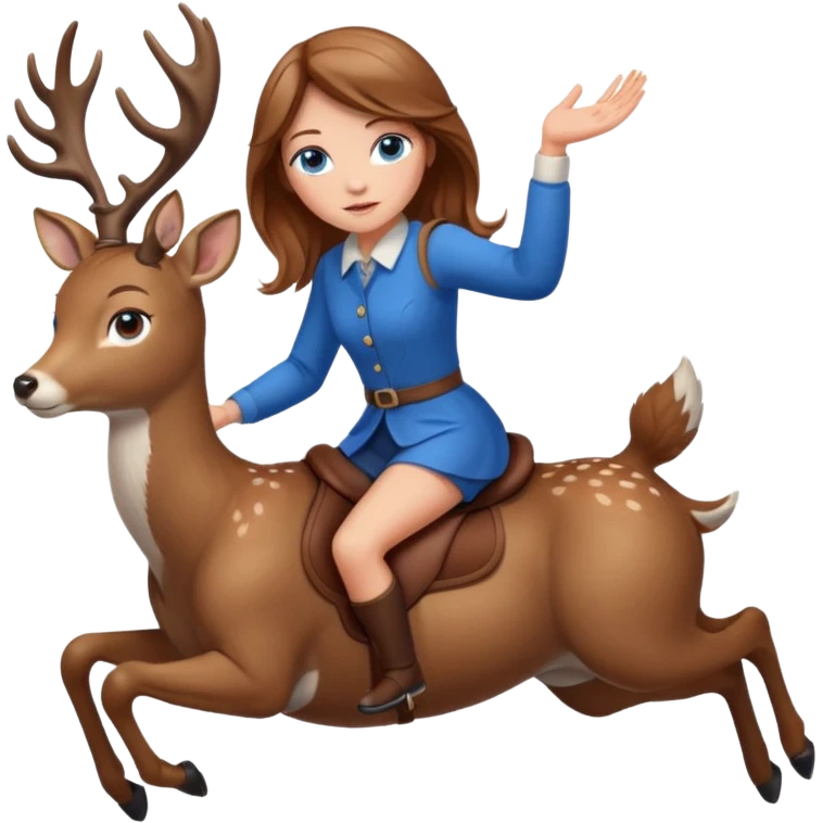 Girl with light brown hair and blue eyes riding a deer emoji