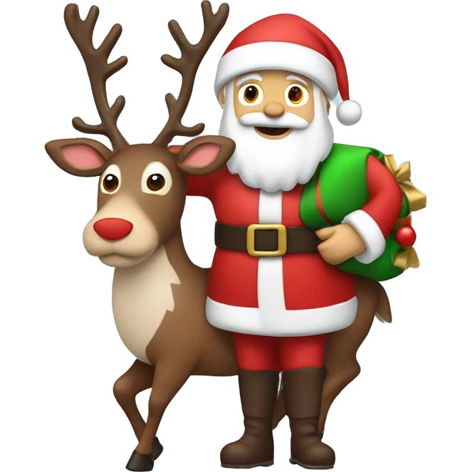Santa with a reindeer on his back ￼ emoji