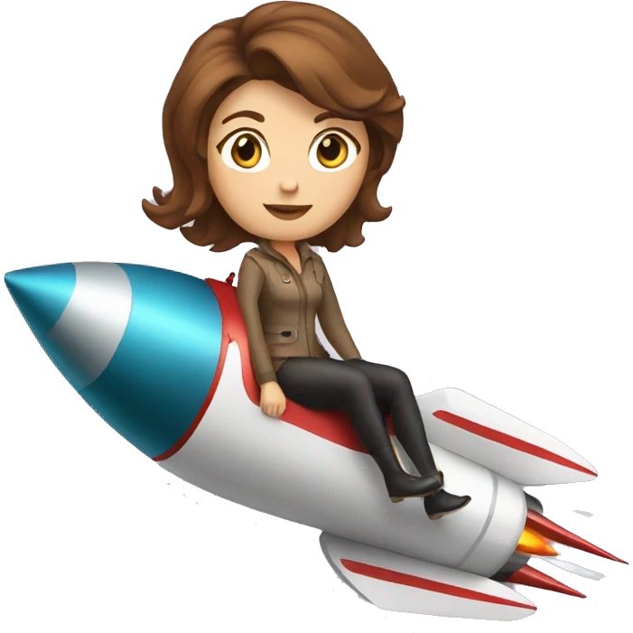 white woman brown hair riding a rocket emoji
