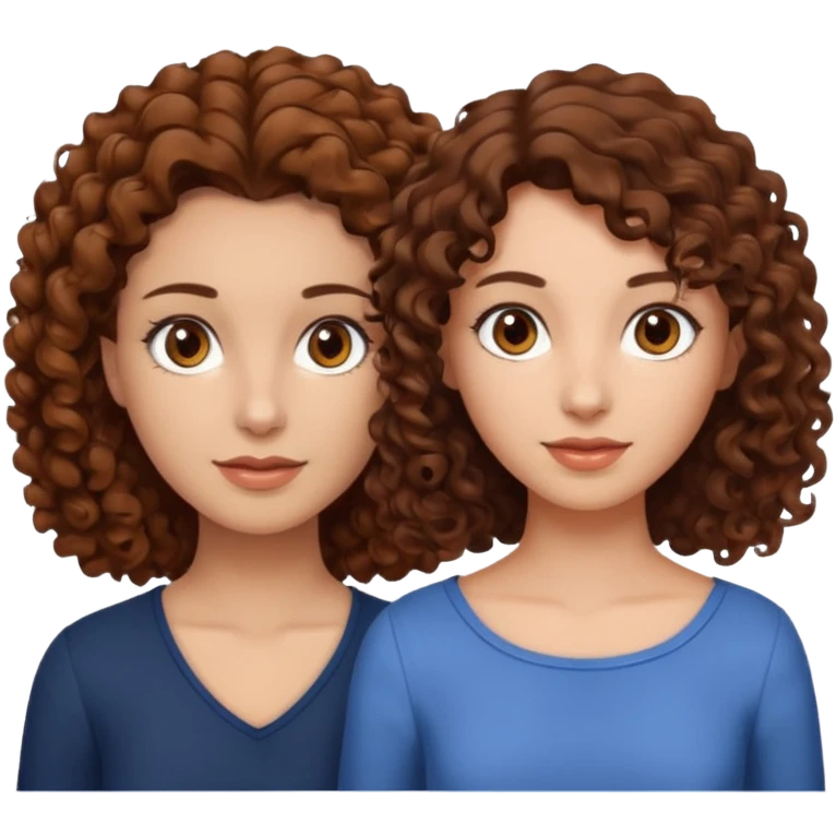 A woman with brown curly hair and brown eyes next to a woman with a slightly lighter shade of brown hair but the same brown eyes emoji