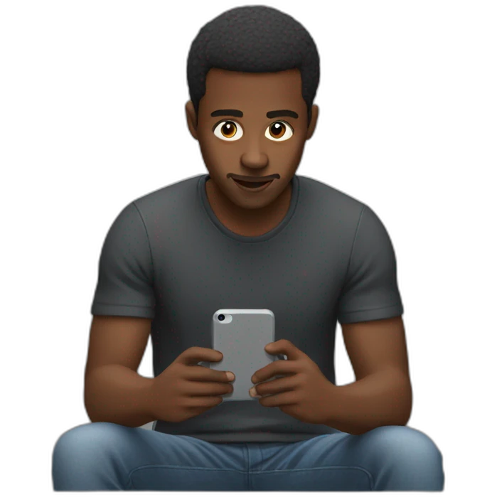 Black man watching mobile emoji