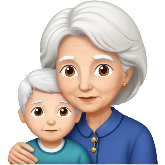 white hair grandmother with herbrown hair grandson emoji