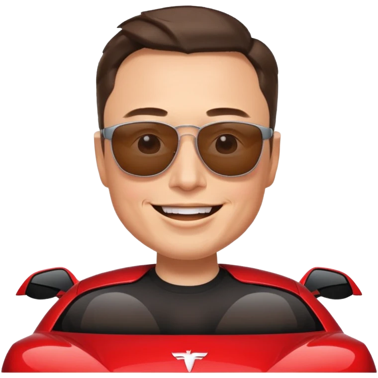 Elon Musk as an emoji, with sunglasses and a Tesla logo emoji