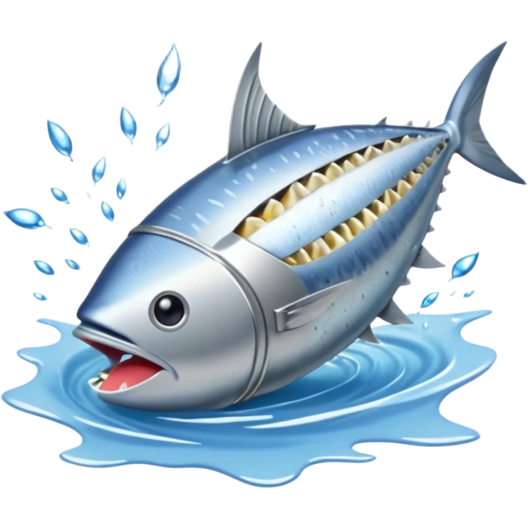 Many tiny tuna exploding out of a can in a stream  emoji