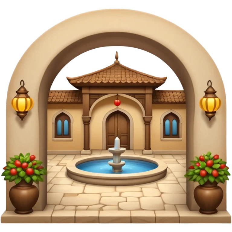 3D Apple-style emoji of a traditional Turkish han with courtyard, arches, fountain, wooden doors, and hanging lanterns. Rounded, glossy, smooth, soft shadows, white background.







 emoji