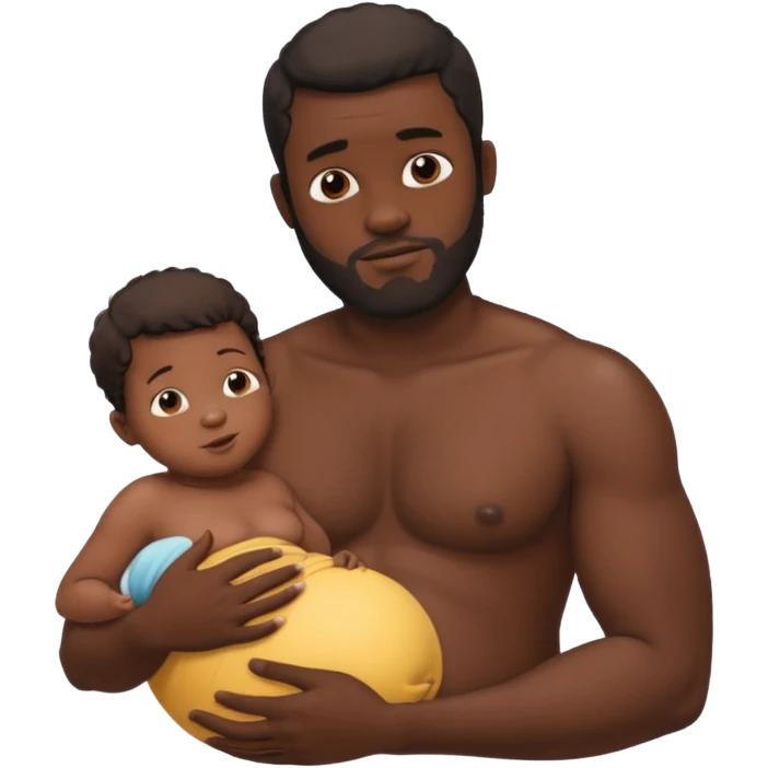 A shirtless pregnant burly black man breastfeeding his baby emoji