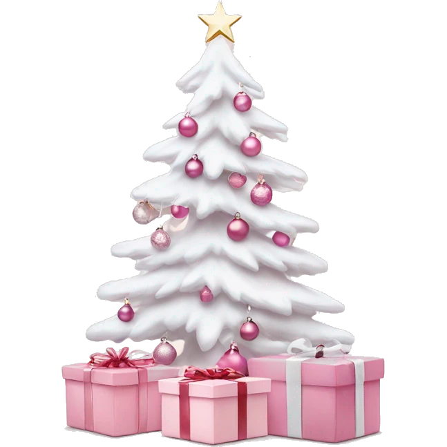 Light pink Christmas gifts under a white Christmas tree  emoji