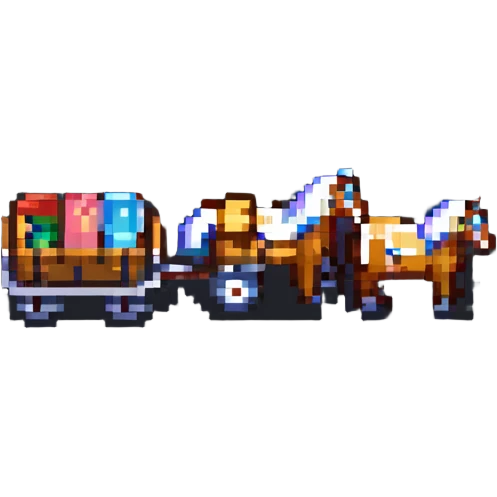 two horses pulling a cart, isometric view emoji