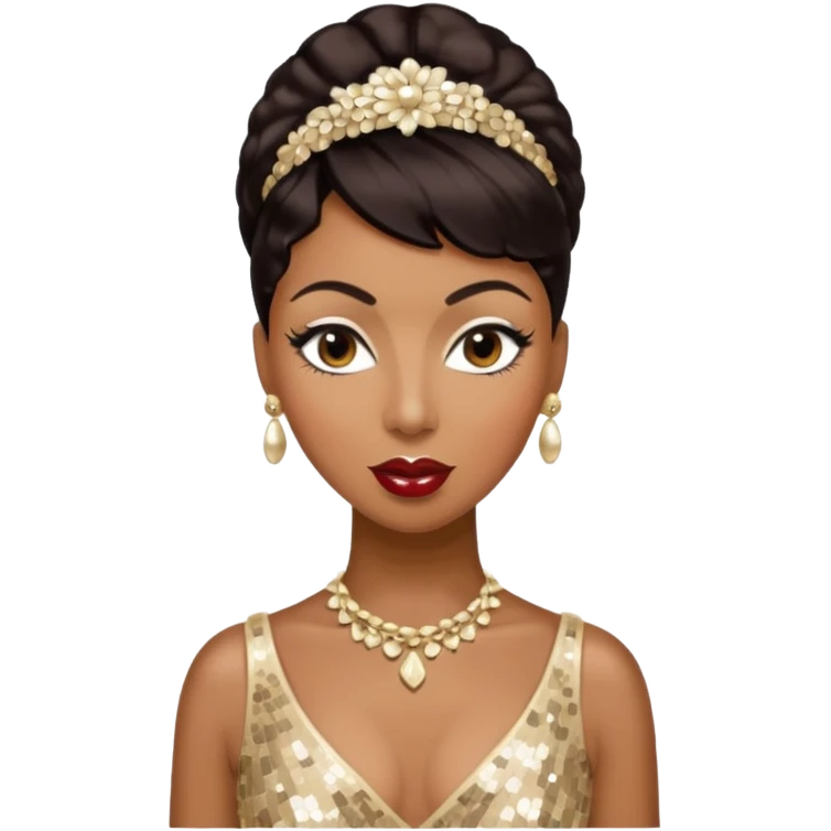 Josephine Baker with dark brown hair, cream sequin outfit emoji