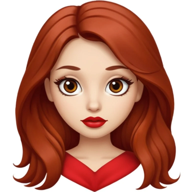 Sexy busty Latina with round face and large eyes and auburn long hair lashes lipstick and a tiny waist emoji