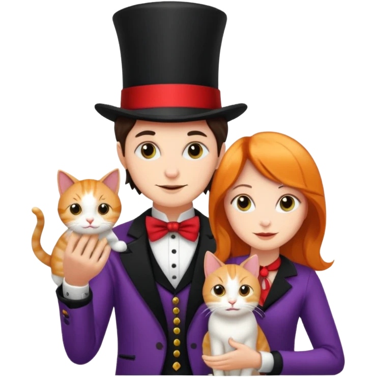magician couple and their pet cat emoji