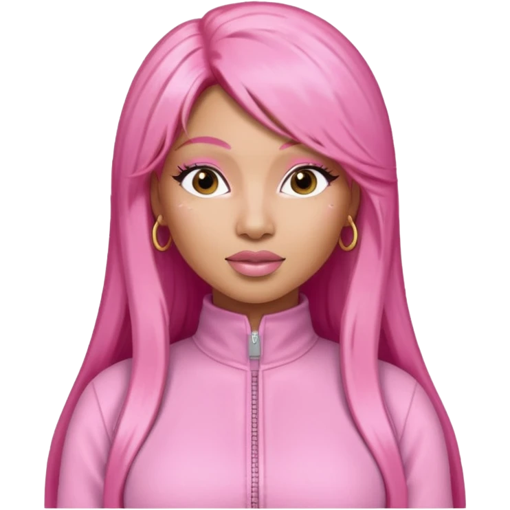 Nicki Minaj long pink hair, pink jumpsuit emoji