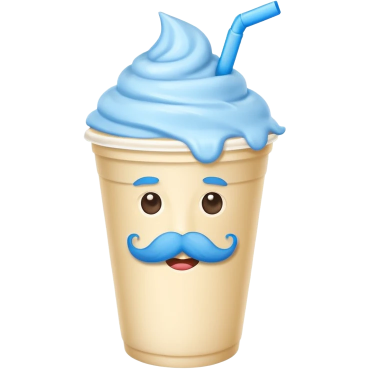 milkshake in a paper cup with blue mustache emoji