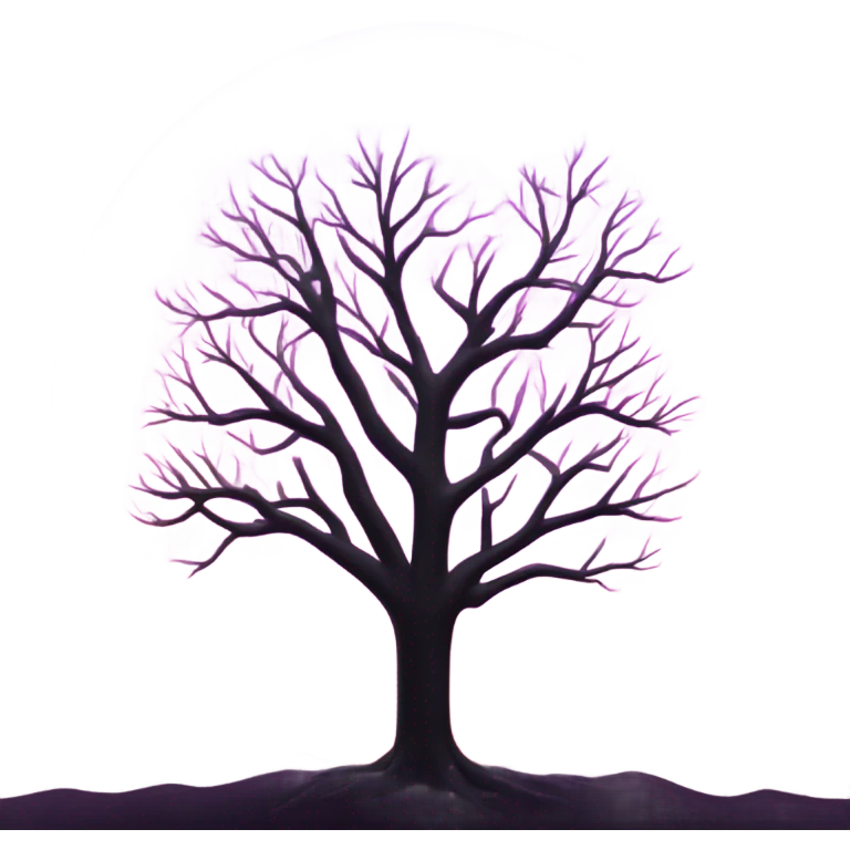 Purple pink dark sky gradient with black no leaves tree in middle emoji