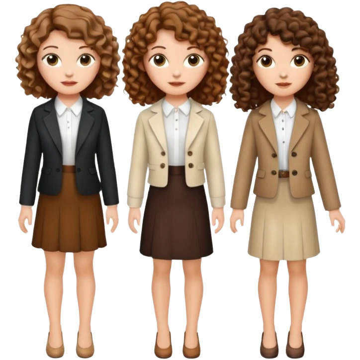 3 white girls, all of off this with brown hair but one whit straight one whit curly and one whit very curly(aesthetic)and chic clothes emoji