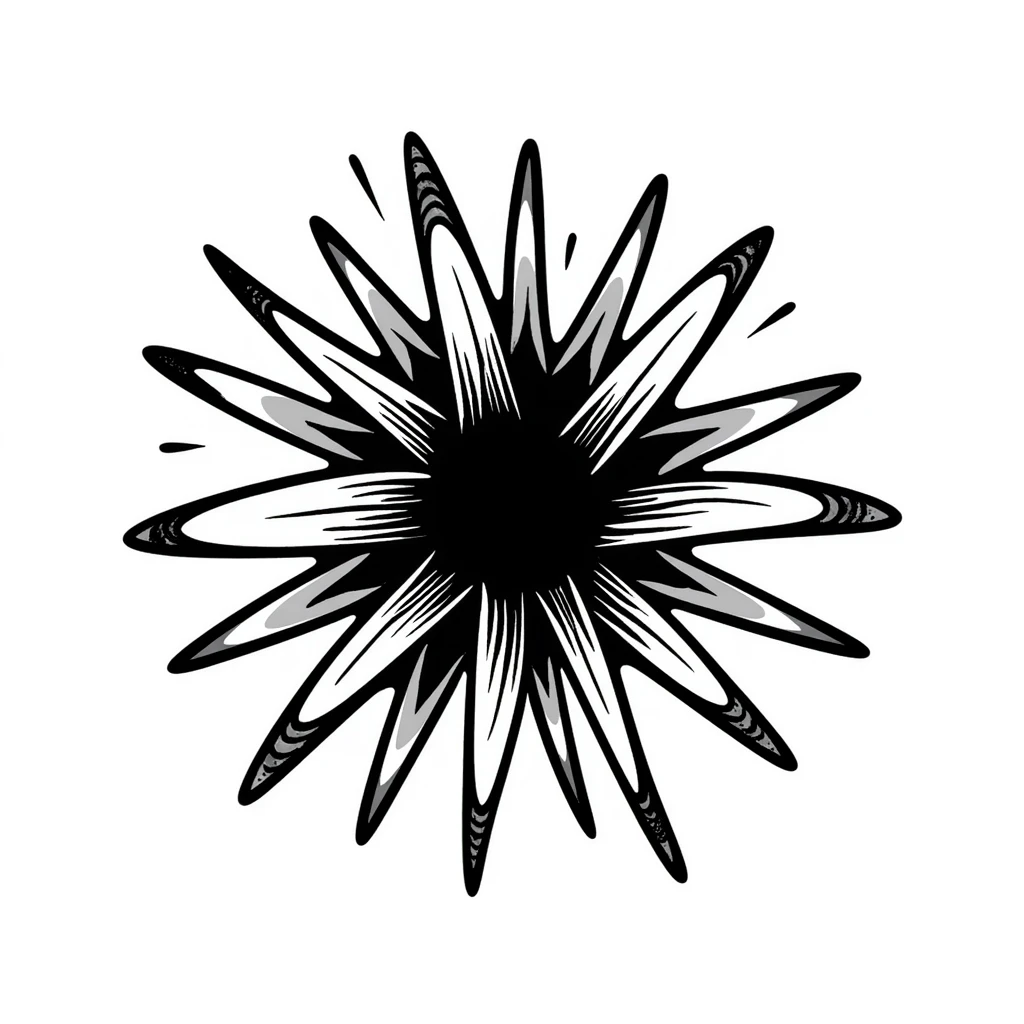 Interwoven lines forming a starburst with texture patterns – symbol of creative expression across mediums emoji