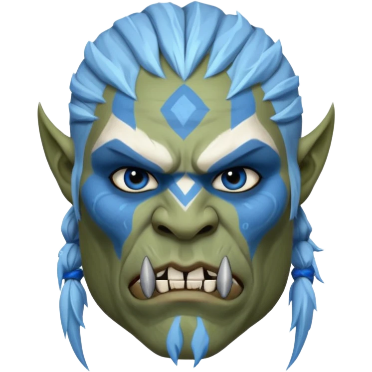Fantasy orc portrait emoji, white and blue frost war paint on face, harsh winter warrior mood, strong expression, minimal tribal design, clean readable emoji style, male/female variant
 emoji