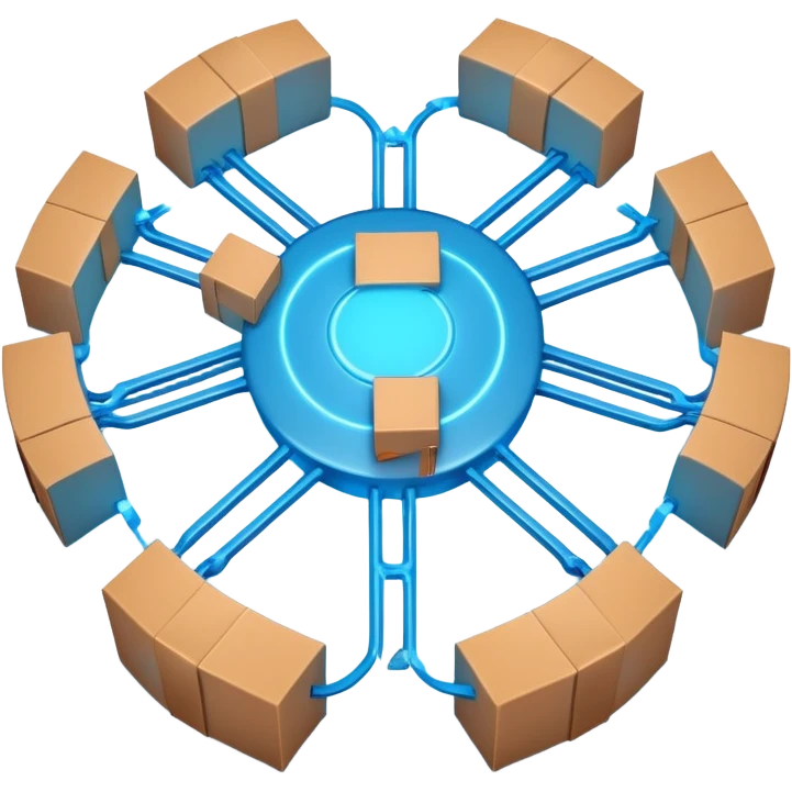 circular blue network with brown packages as nodes at intersections emoji