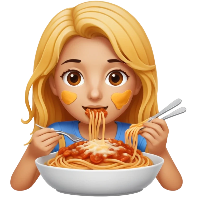 Girls eating spaghetti topped with cheese emoji