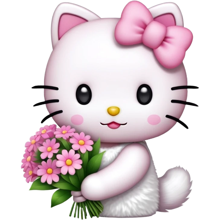 Hello Kitty holding a bouquet of pink flowers emoji