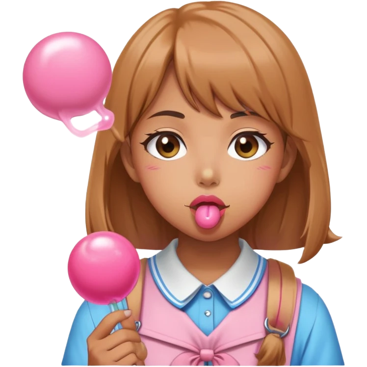 Anime style school girl blowing bubblegum emoji